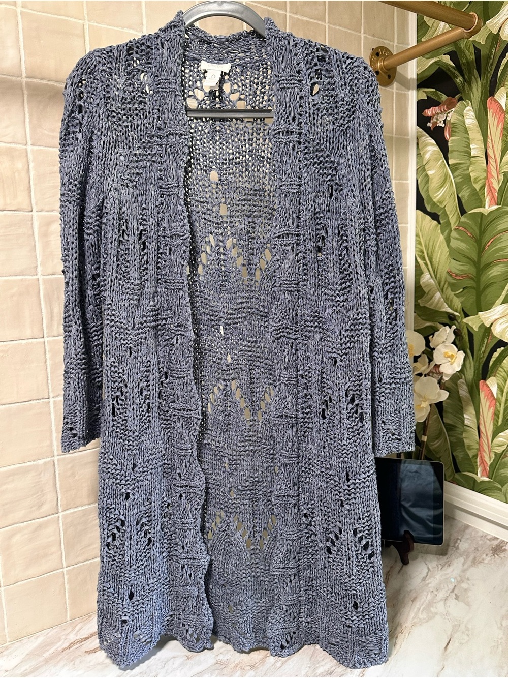 Chico's Periwinkle Blue Open Front Crochet Duster Cardigan- Size 0